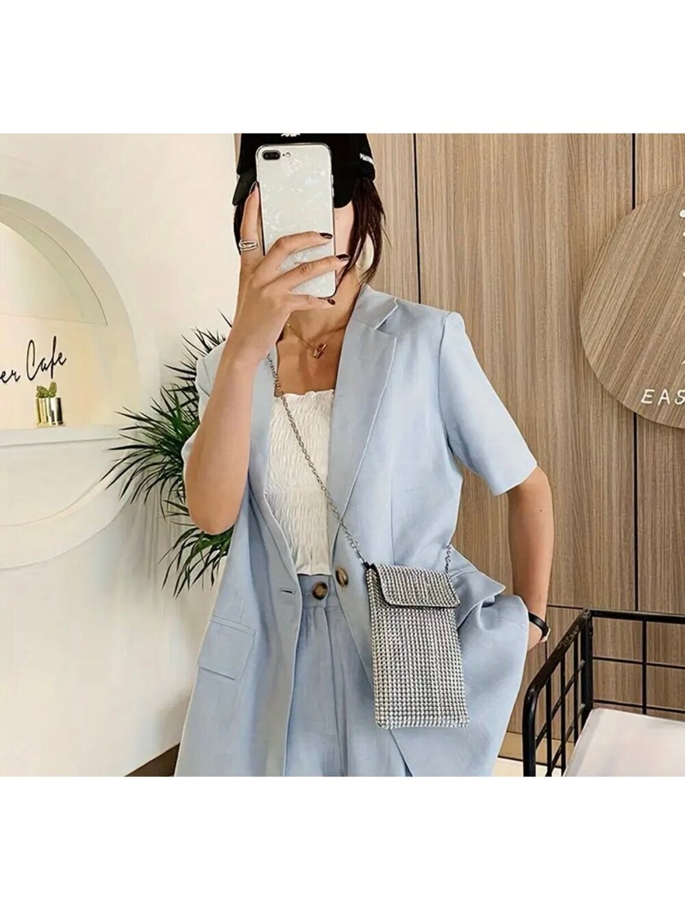 New - Super Cute & Stylish Rhinestone Embellished Crossbody/Phone Bag  - Silver - Picture 3 of 8